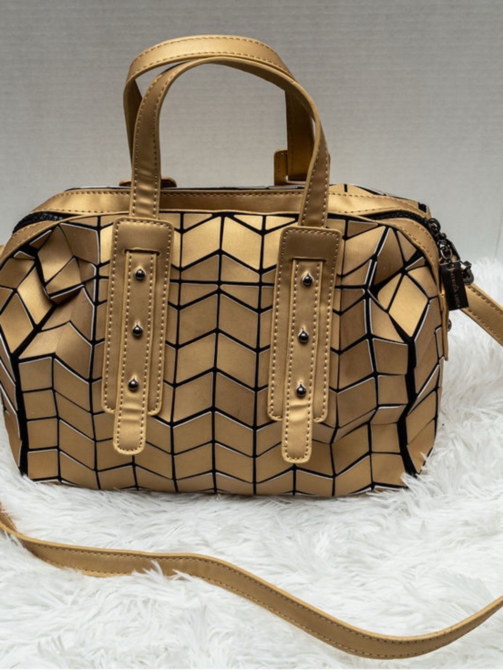 Patrizia Luca Gold Geometric Dome Satchel - Women's Handbag
